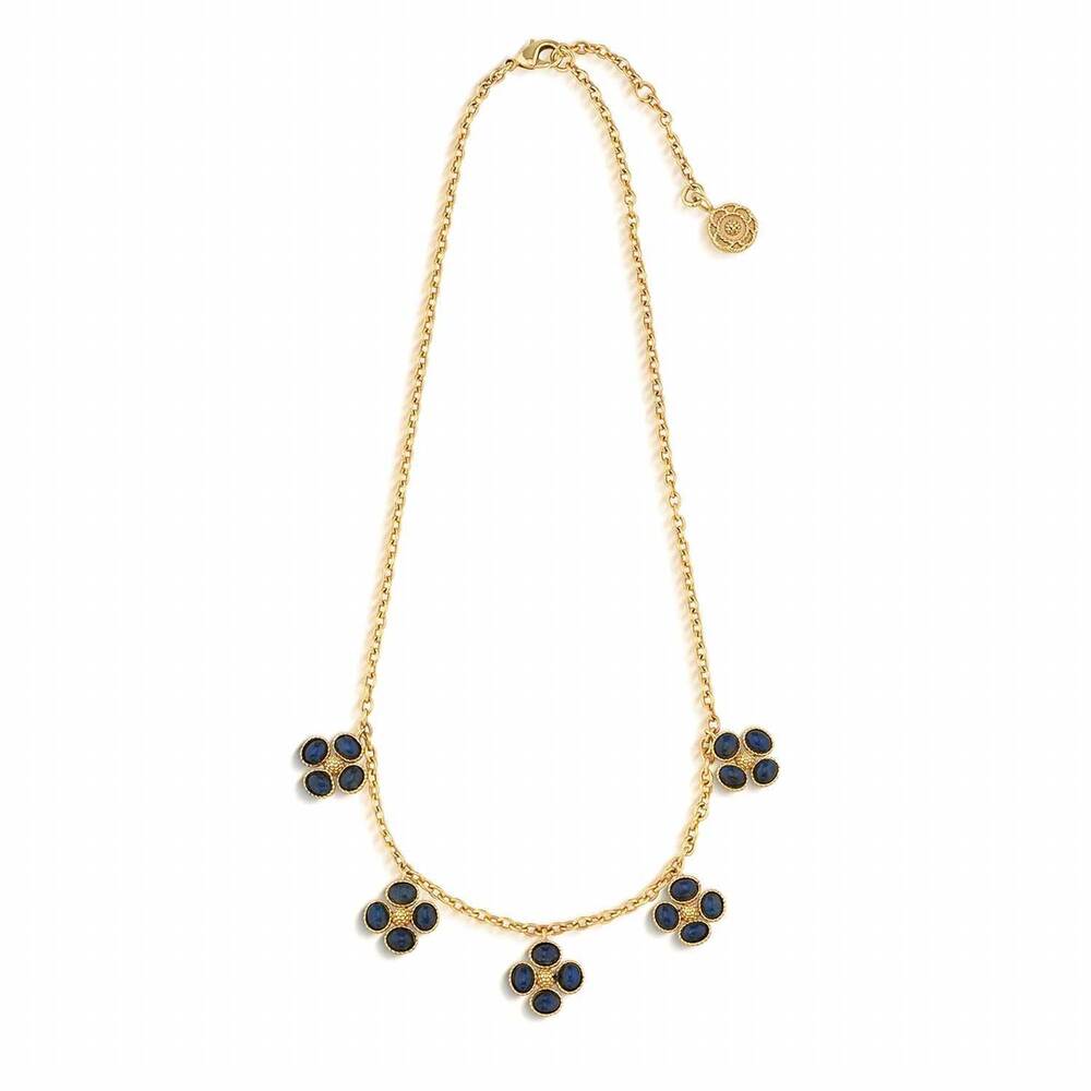NEW CAPUCINE DE WULF women's berry clover multi station necklace in blue labrado